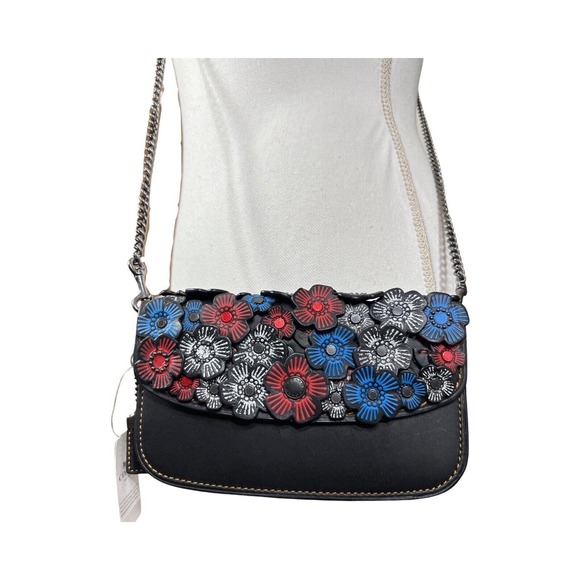NWT Coach Tea Rose Leather Clutch Wristlet Black Red White Blue 58181 RARE!! - Picture 10 of 13
